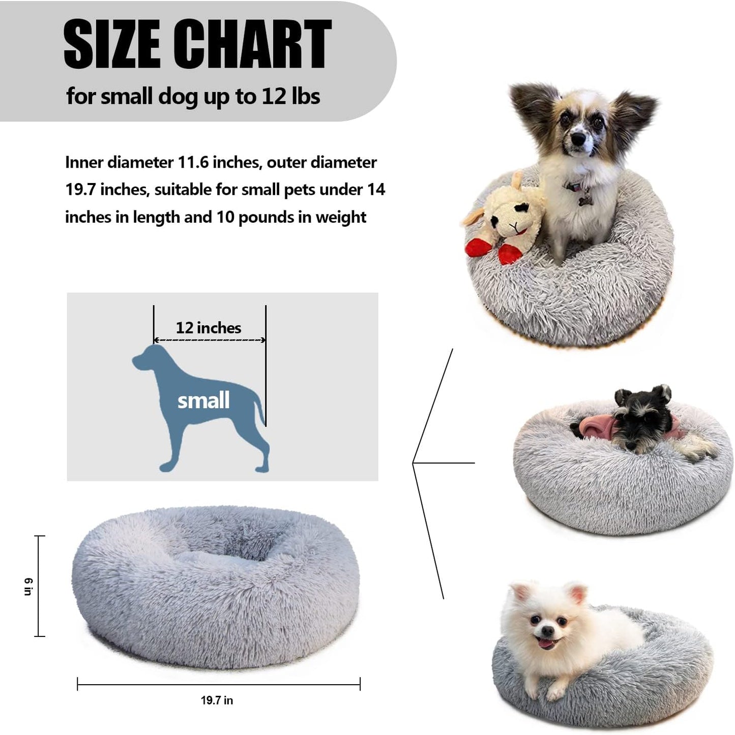 Cat Beds for Indoor Cats 15 inches Small Dog Bed Calming Plush Cat Bed Fluffy Round Dog Bed Donut Dog Bed Soft Puppy Pet Bed Cat Beds Kitten Beds for Indoor Kittens (Grey)