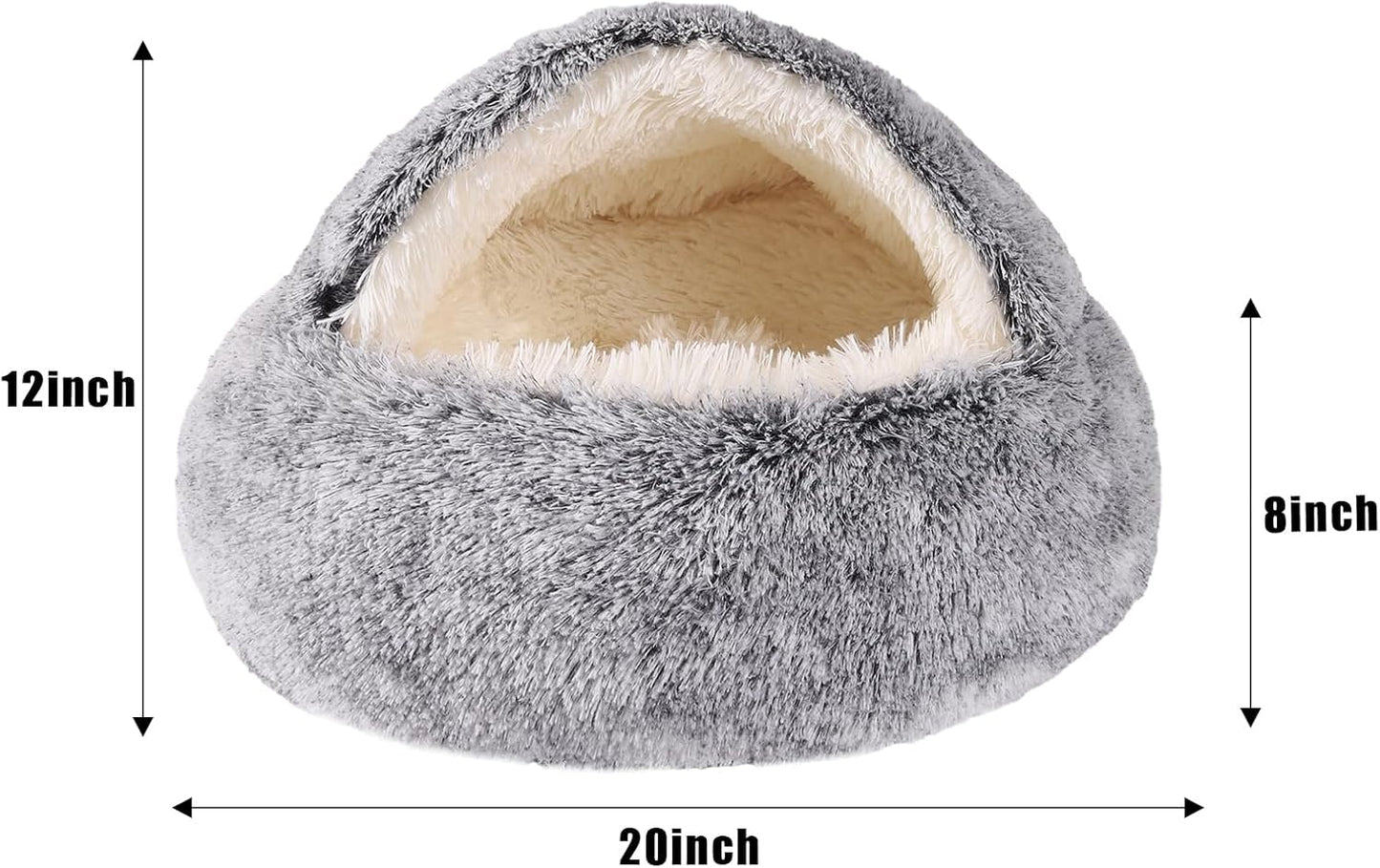 Cat Bed Round Fluffy Hooded Cat Bed Donut Cave with Non-collapsed Plush Cover for Indoor Cats Calming Dog Beds Anti-Slip Waterproof Bottom (24inch Coffee)