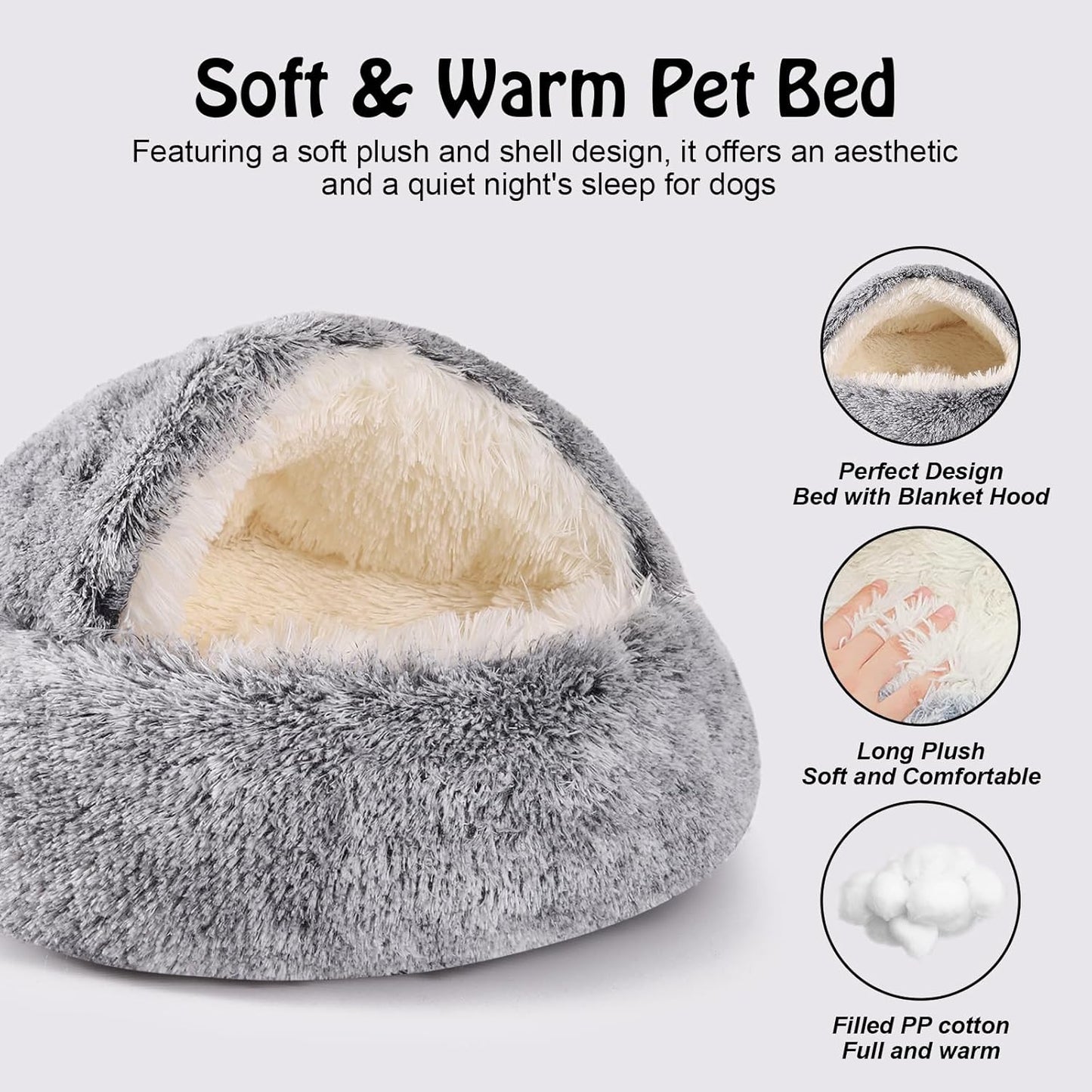 Cat Bed Round Fluffy Hooded Cat Bed Donut Cave with Non-collapsed Plush Cover for Indoor Cats Calming Dog Beds Anti-Slip Waterproof Bottom (24inch Coffee)