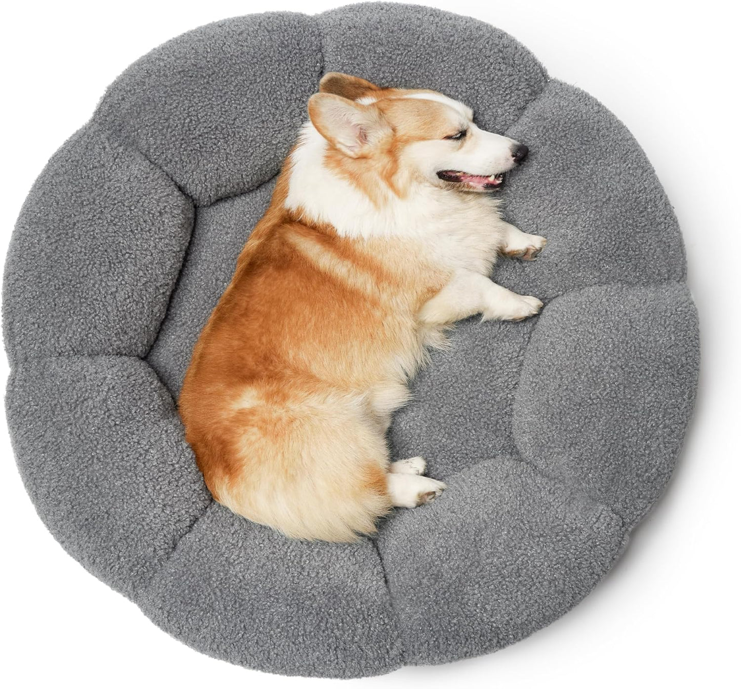 WESTERN HOME WH Calming Dog Beds for Small Dogs-Fluffy Flower Cat&Dog Bed in Plush Teddy Sherpa Round Donut Cuddler Small Dog Bed Non-Slip Machine Washable Pet Bed Fits up to 25 lbs Grey 24"